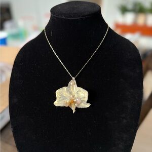 Elegant Pearl Orchid Pendant Necklace